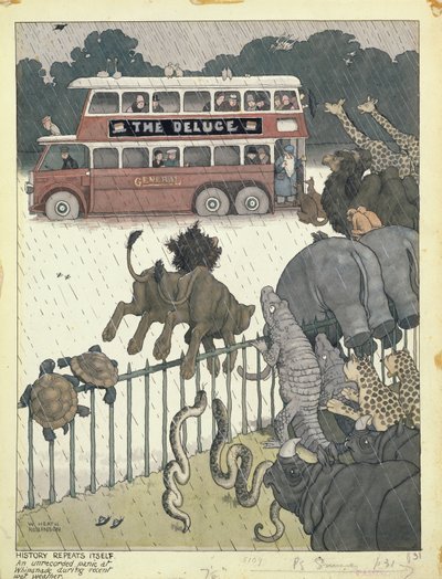 History Repeats Itself: An Unrecorded Panic at Whipsnade During Recent Wet Weather by William Heath Robinson